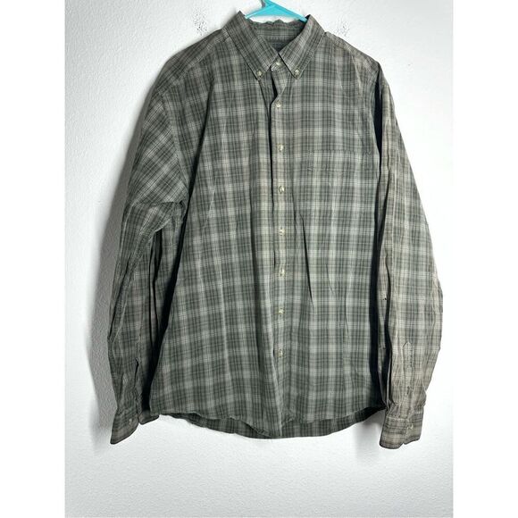 Eddie Bauer Men’s Plaid Cotton Solid Button Down Shirt Size XL Green See *Notes - Picture 1 of 15